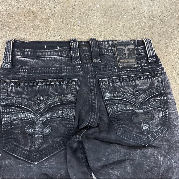 Rock Revival Jeans Mens 34x29 Black Jack Slim Straight Y2K Embroidered Grunge - Picture 8 of 11